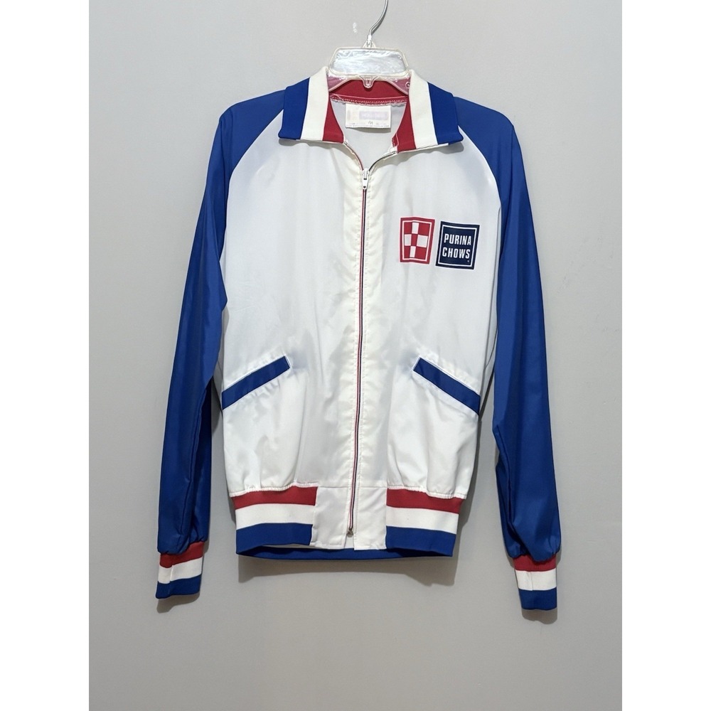 VTG Purina Chows Jacket USA Holloway‎ Nylon Track Jacket M Red White Blue
